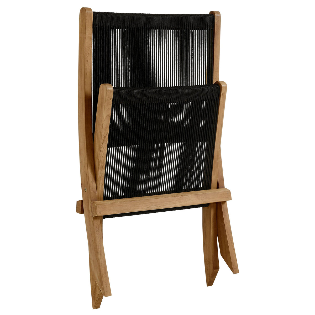 Vienna Natural/Black Outdoor Patio Teak and Rope Folding Accent Lounge Chair