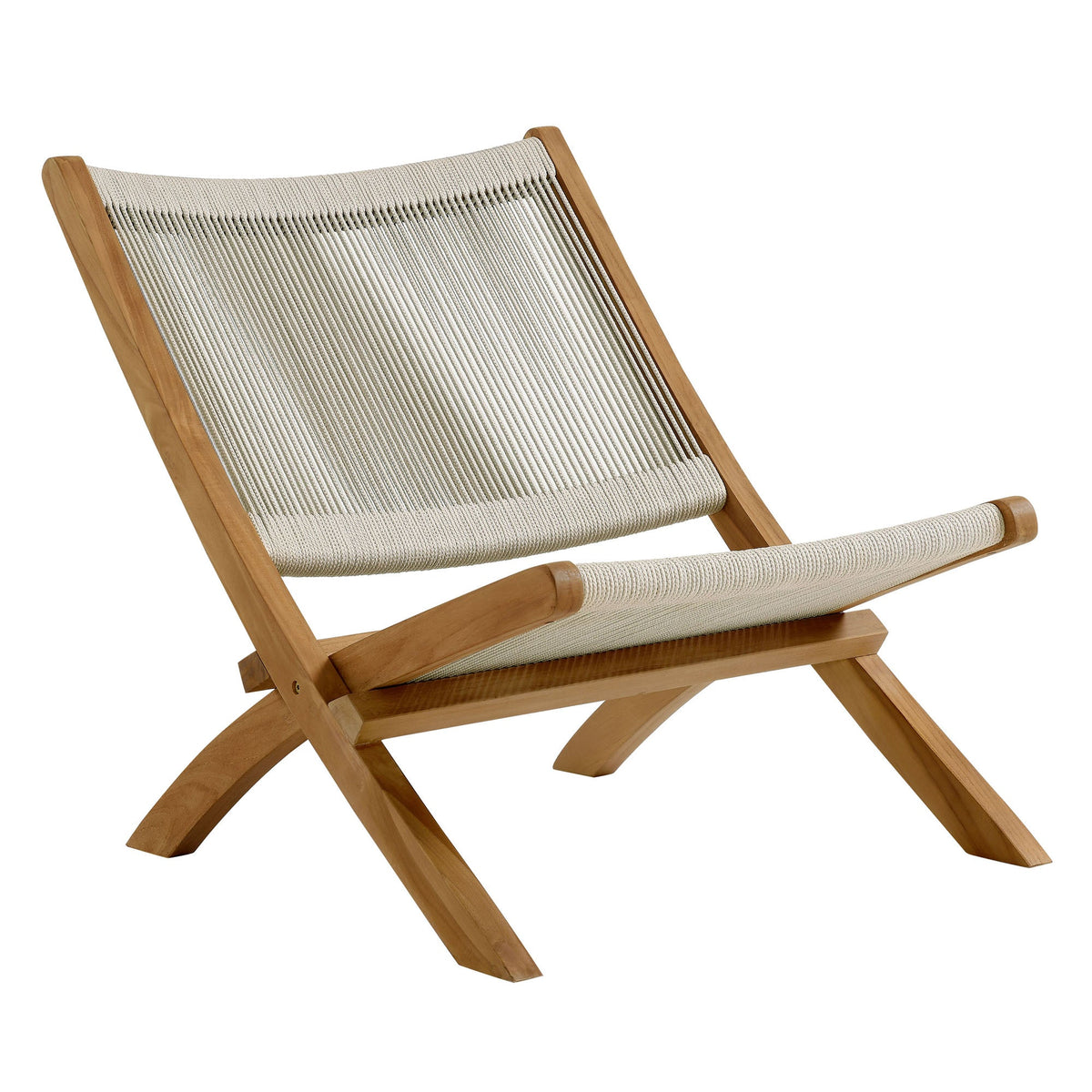 Vienna Natural Outdoor Patio Teak and Rope Folding Accent Lounge Chair