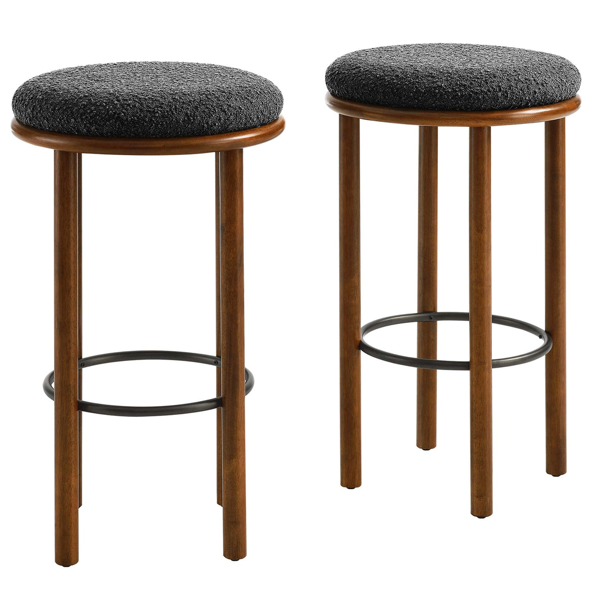 Fable Walnut/Charcoal Boucle Fabric Bar Stools (Set of 2)