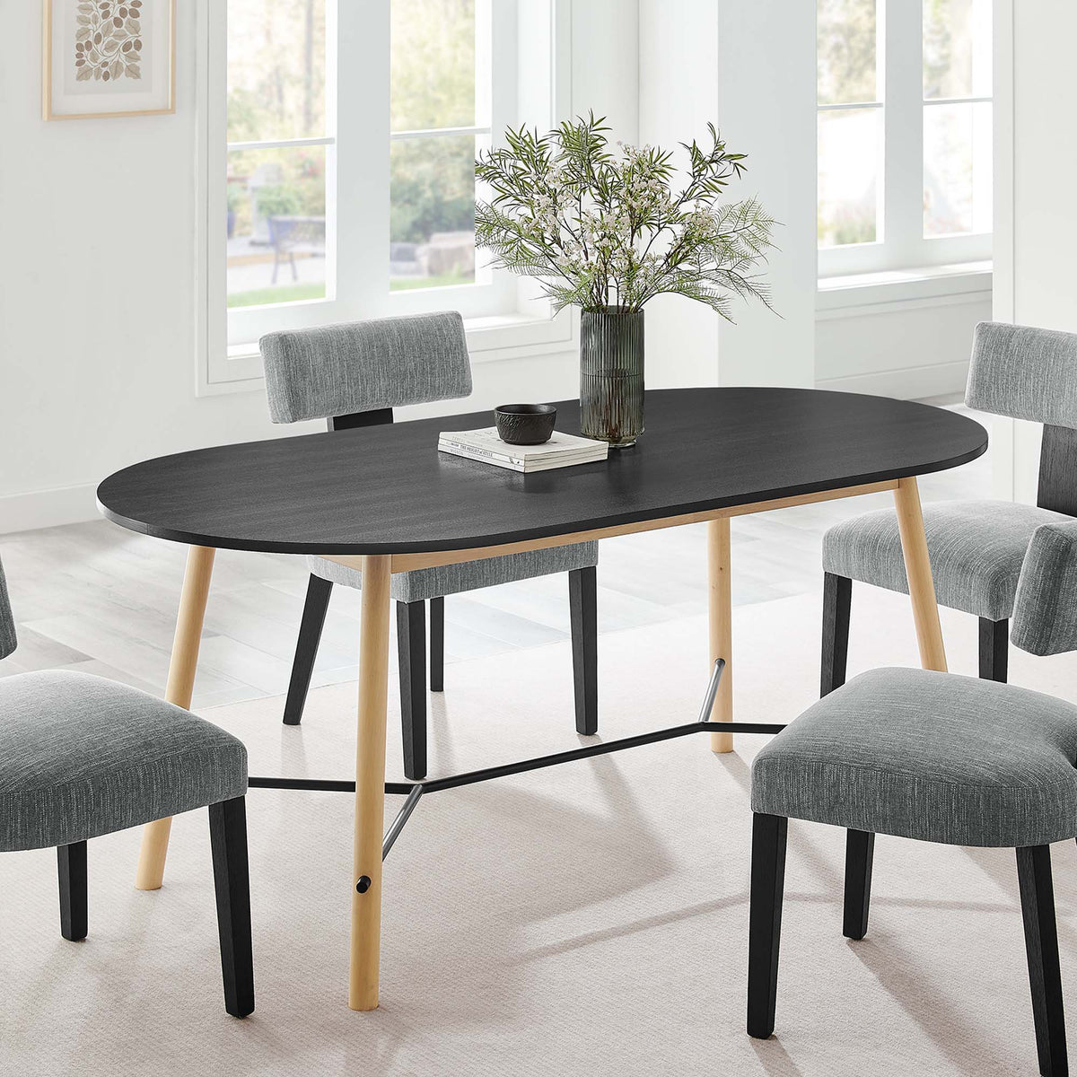 Infuse Black/Oak 71" Wood Grain Dining Table