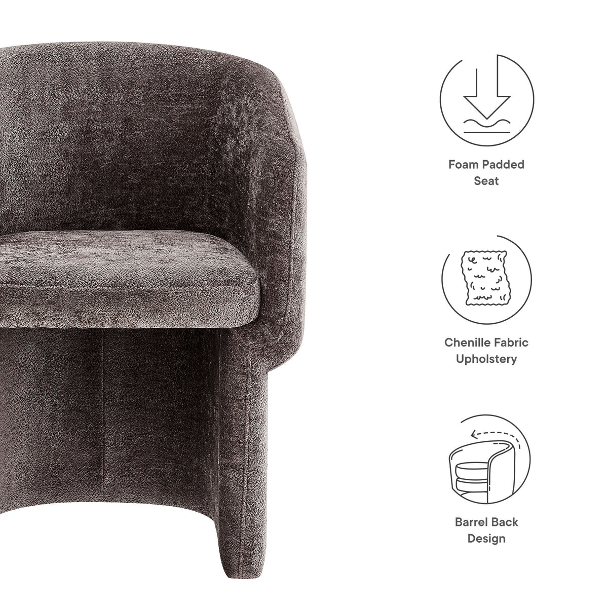 Verity Chocolate Brown Barrel Back Chenille Dining Armchair