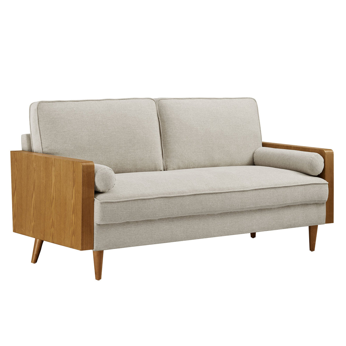 Kellan Walnut/Heathered Weave Ivory Heathered Fabric Upholstered Sofa - Ornate Home