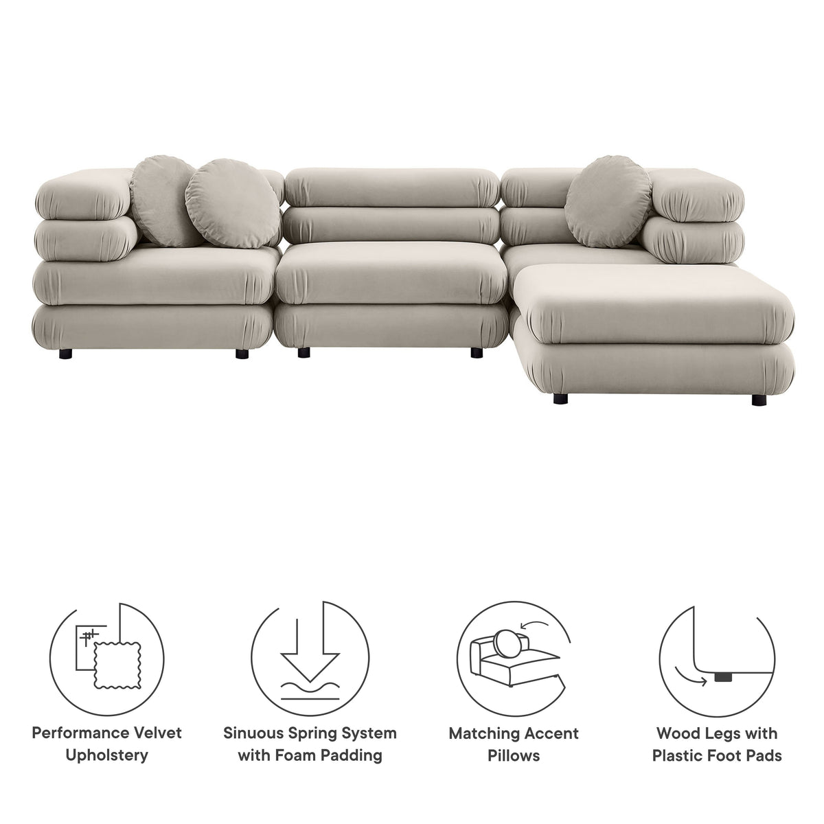 Jubilee Almond 4-Piece Modular Performance Velvet Sectional Sofa