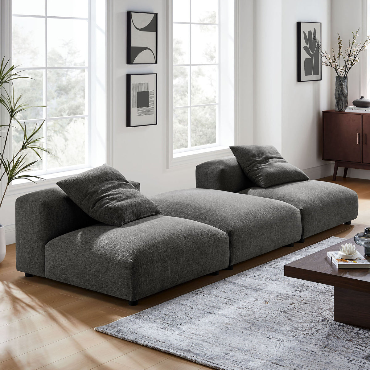 Solace Charcoal 3-Piece Modular Upholstered Fabric Sectional Sofa