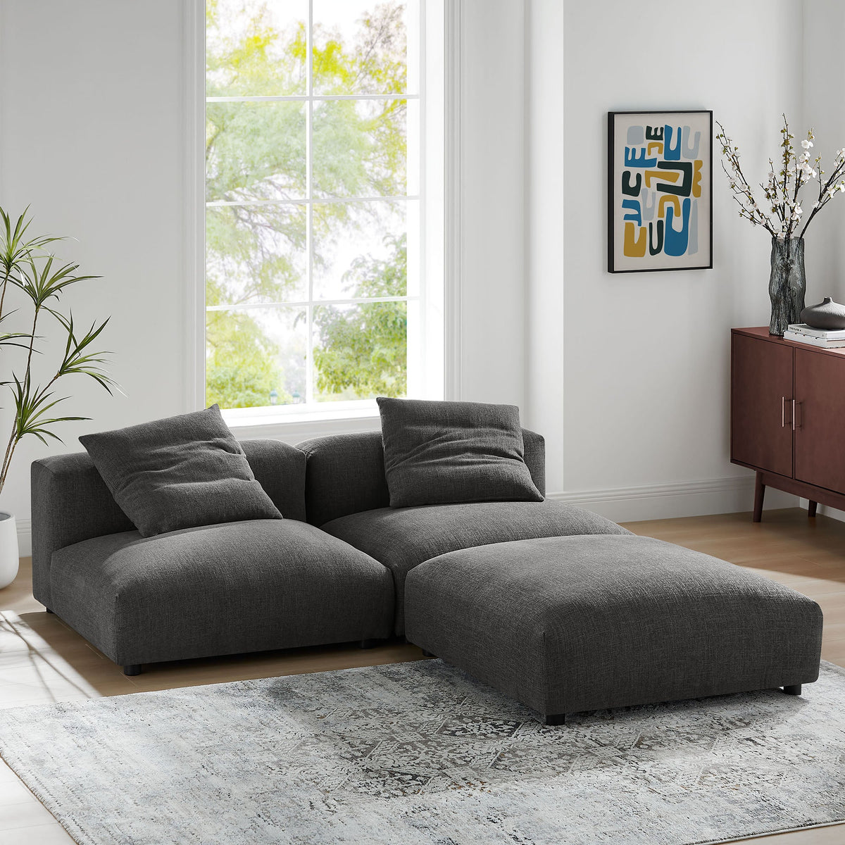 Solace Charcoal 3-Piece Modular Upholstered Fabric Sectional Sofa