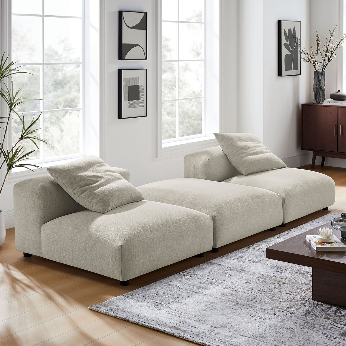 Solace Linen 3-Piece Modular Upholstered Fabric Sectional Sofa