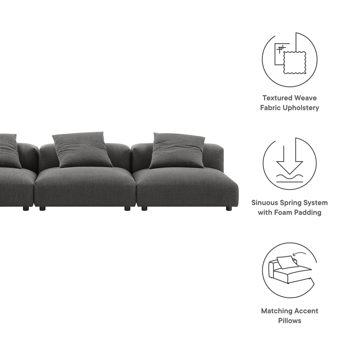 Solace Charcoal 3-Piece Modular Upholstered Fabric Sofa