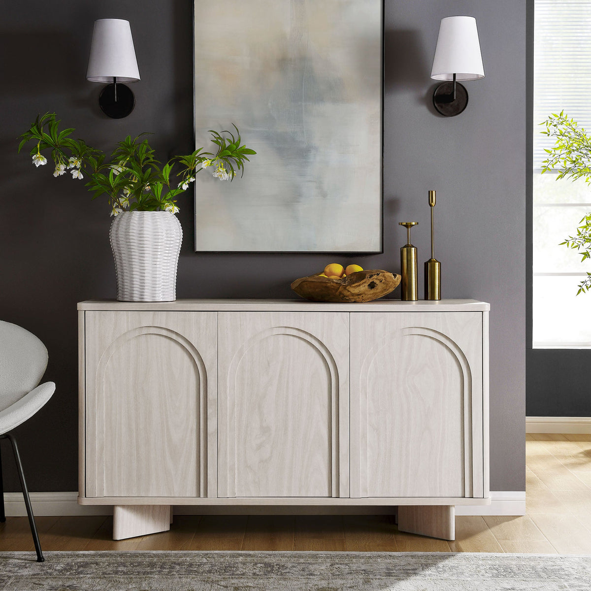Flux White Wash Arched 3-Door Sideboard