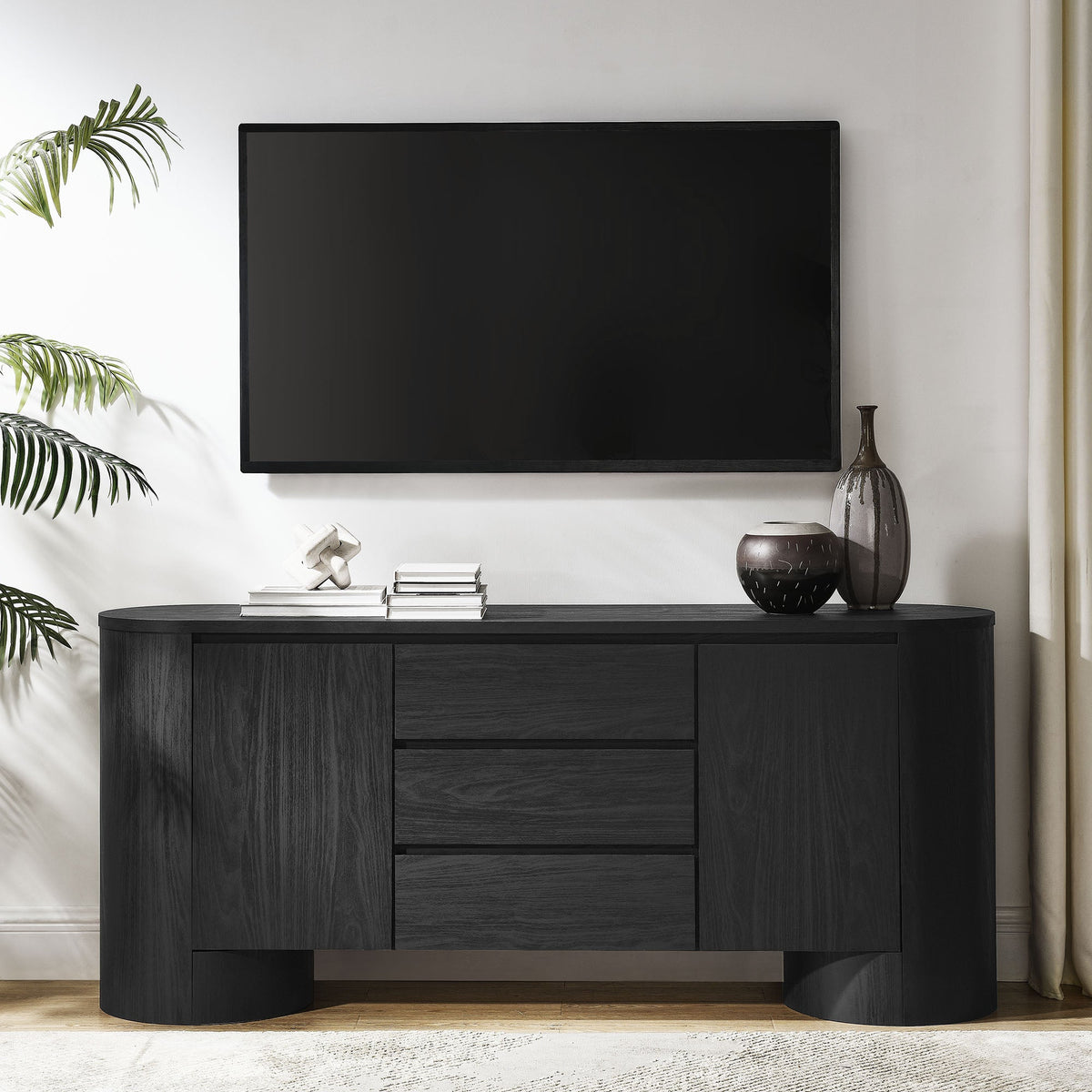 Duval Black 71" Rounded Sideboard Storage Cabinet