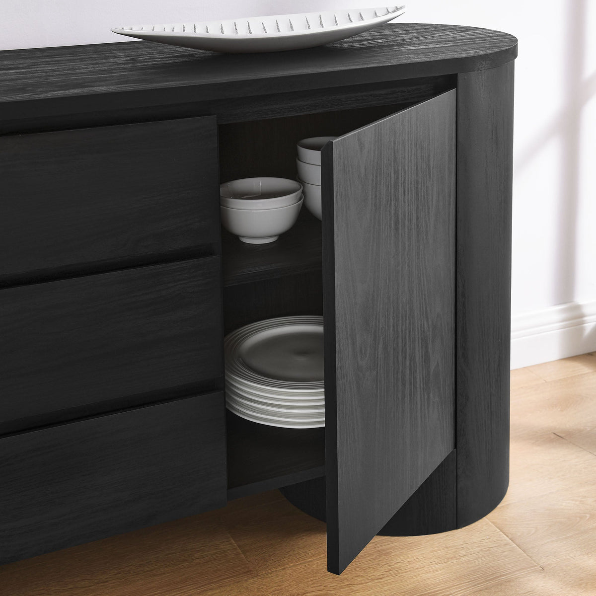 Duval Black 71" Rounded Sideboard Storage Cabinet
