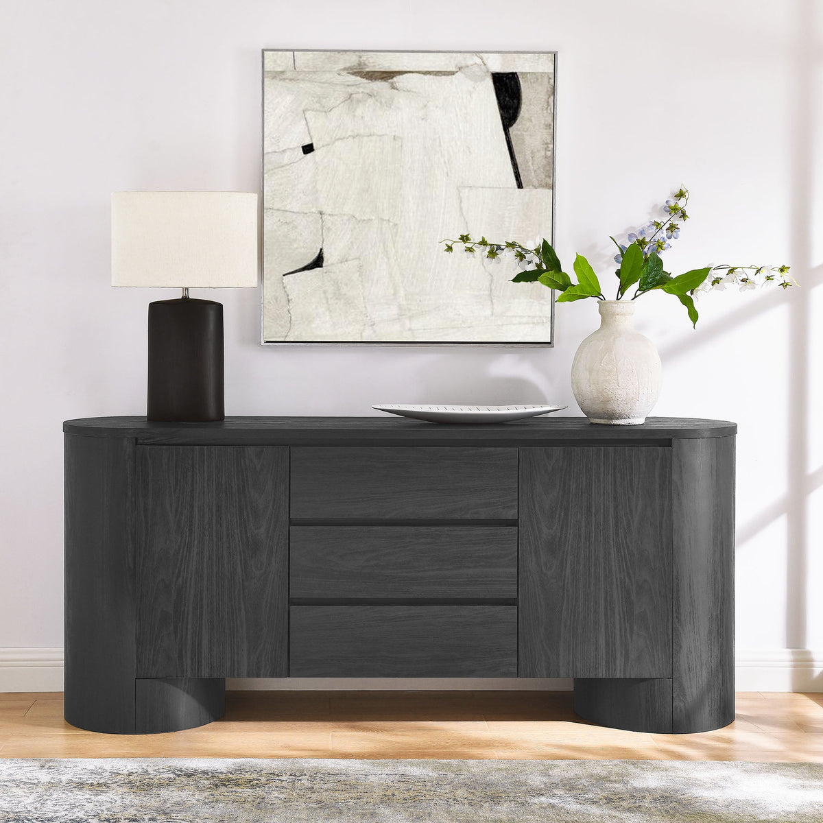 Duval Black 71" Rounded Sideboard Storage Cabinet