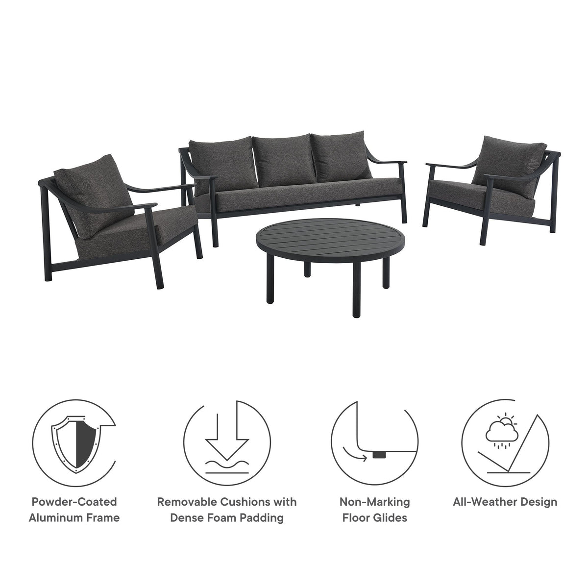 Terrace Carbon Graphite 4-Piece Outdoor Patio Aluminum Furniture Set