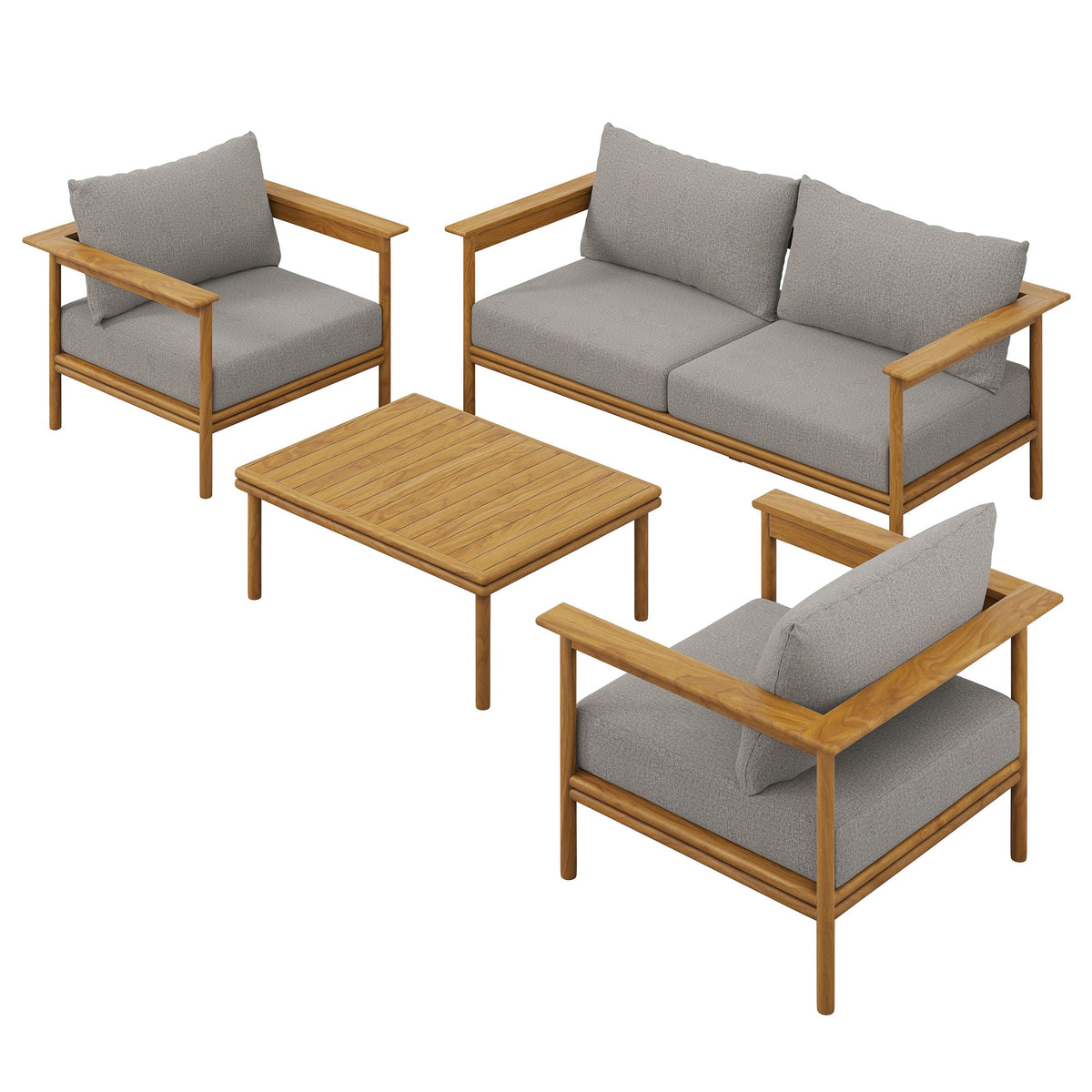 Wren Natural Driftwood 4-Piece Outdoor Patio Teak Wood Furniture Set