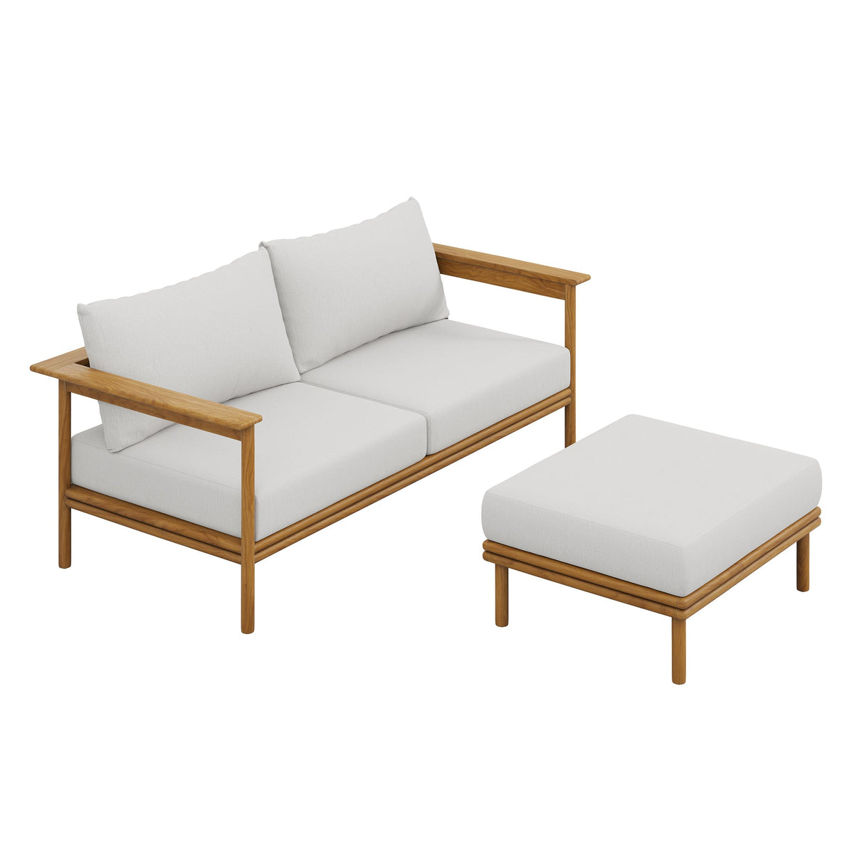 Wren Natural Sail 2-Piece Outdoor Patio Teak Wood Sofa and Ottoman Set