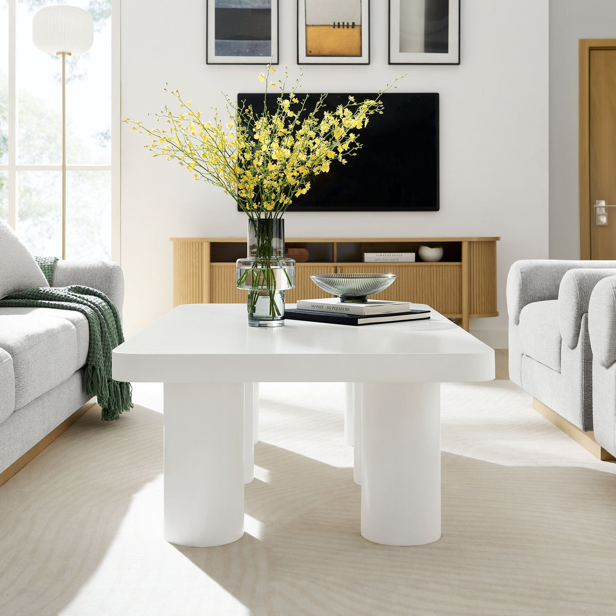 Cleo White 54" Rectangular Coffee Table