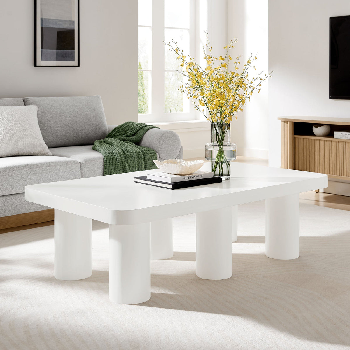 Cleo White 54" Rectangular Coffee Table