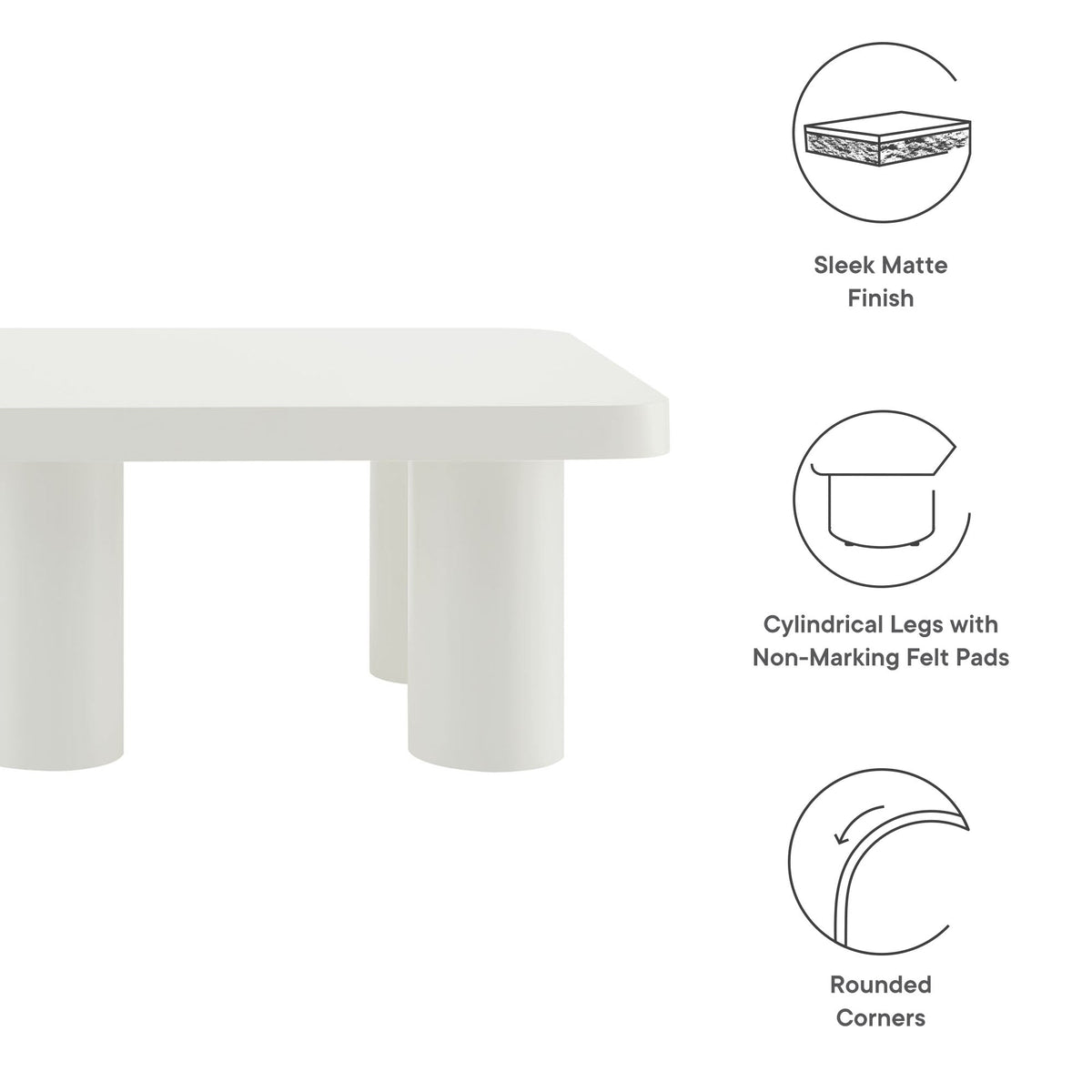 Cleo White 54" Rectangular Coffee Table