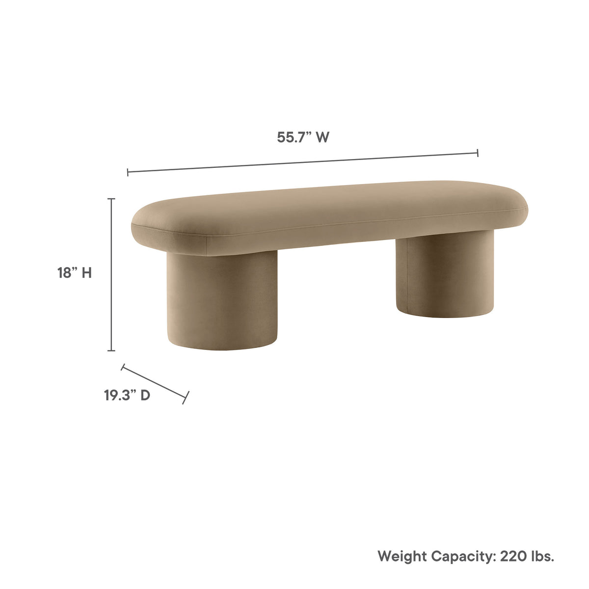 Orla Taupe Performance Velvet Bench - Ornate Home