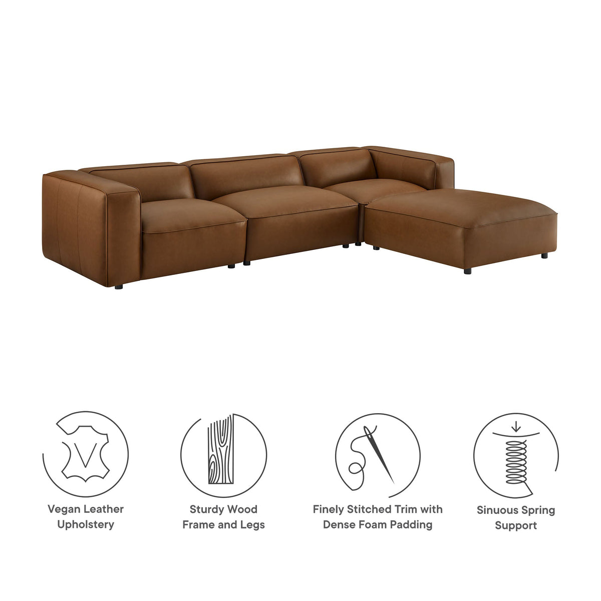 Auren Coffee 4-Piece Vegan Leather Modular Sofa Set