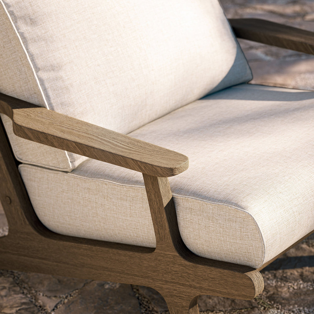 Saratoga Weathered Gray/Pebble Outdoor Patio Teak Wood Armchair