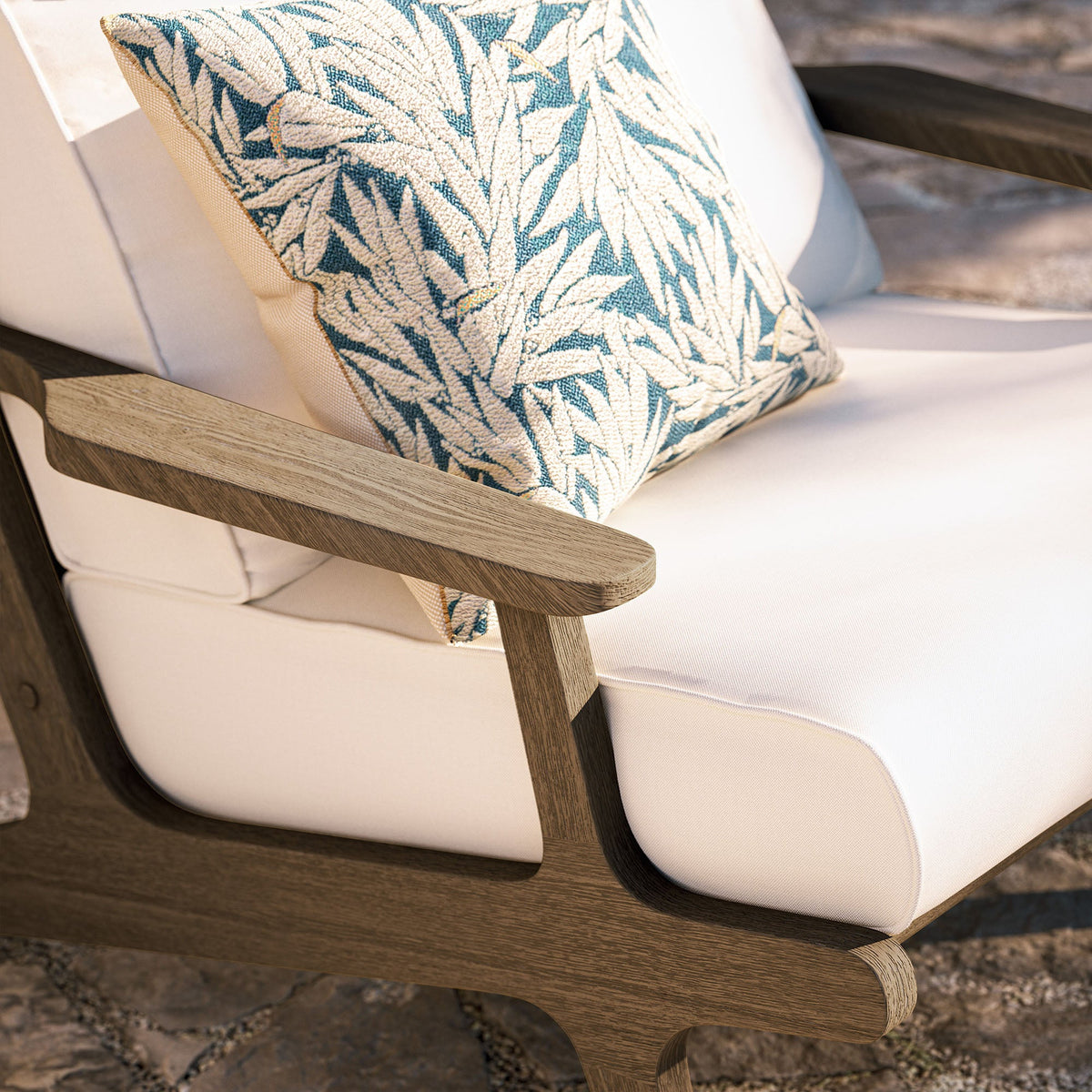 Saratoga Weathered Gray/White Outdoor Patio Teak Wood Armchair