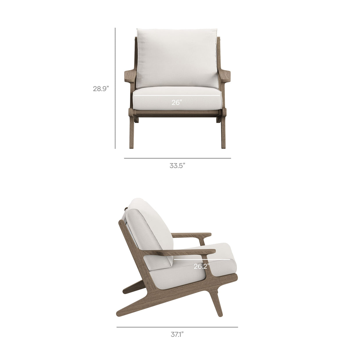 Saratoga Weathered Gray/White Outdoor Patio Teak Wood Chair and Ottoman Set