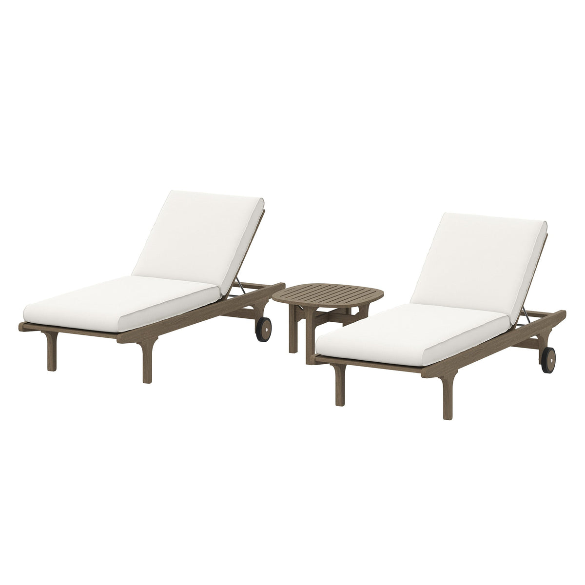 Saratoga Weathered Gray/White Outdoor Patio Teak Wood 3-Piece Chaise Lounge Furniture Set