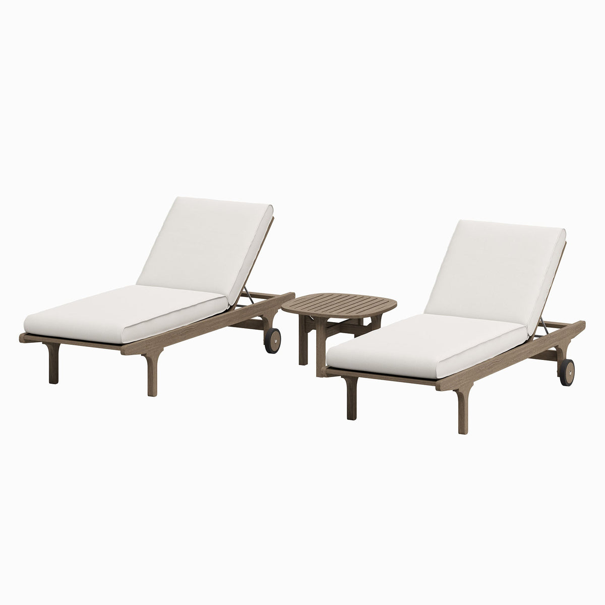 Saratoga Weathered Gray/White Outdoor Patio Teak Wood 3-Piece Chaise Lounge Furniture Set
