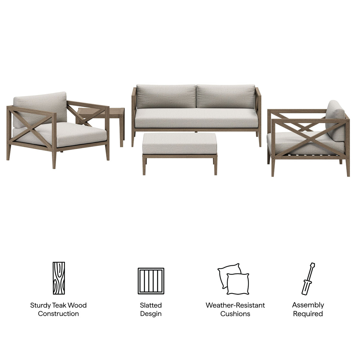 Northlake Weathered Gray/Pebble 5-Piece Outdoor Patio Teak Wood Furniture Set