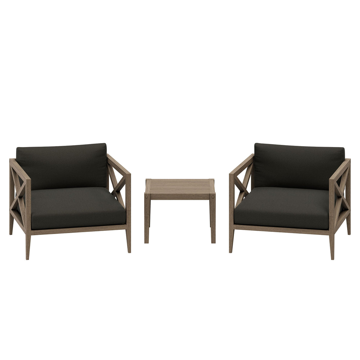 Northlake Weathered Gray Flint 3-Piece Outdoor Patio Teak Wood Furniture Set with Armchair and Side Table
