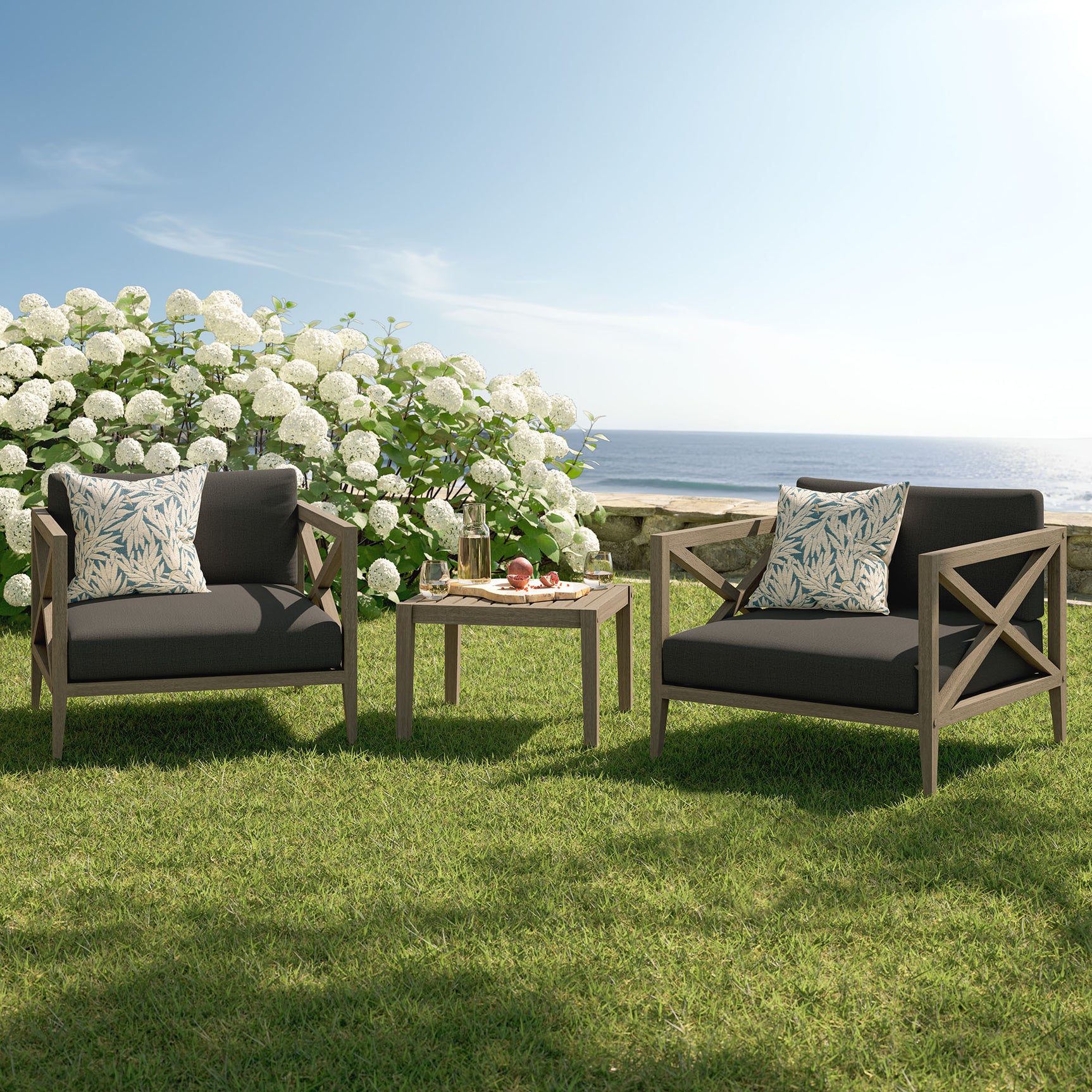 Northlake Weathered Gray Flint 3-Piece Outdoor Patio Teak Wood Furniture Set with Armchair and Side Table