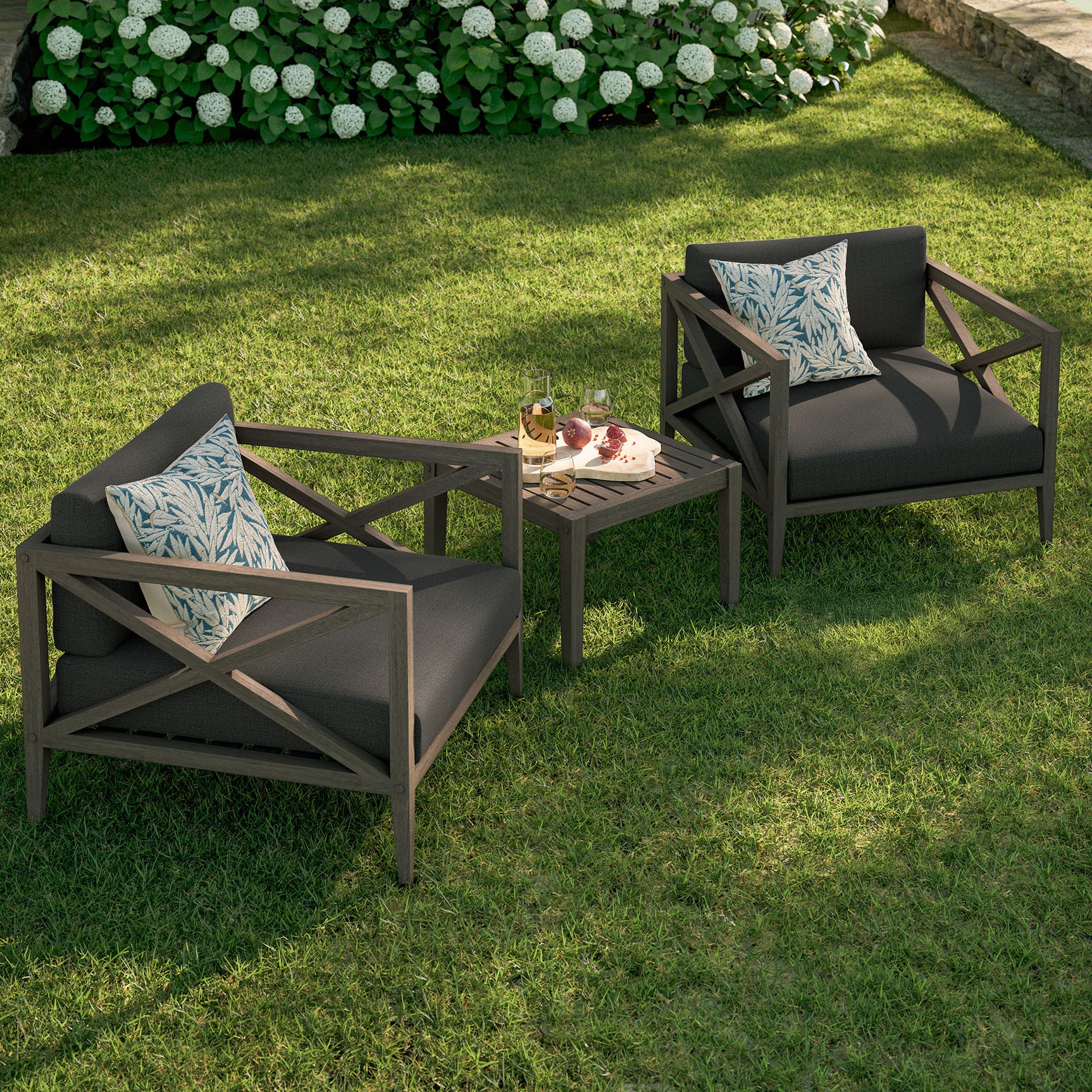 Northlake Weathered Gray Flint 3-Piece Outdoor Patio Teak Wood Furniture Set with Armchair and Side Table