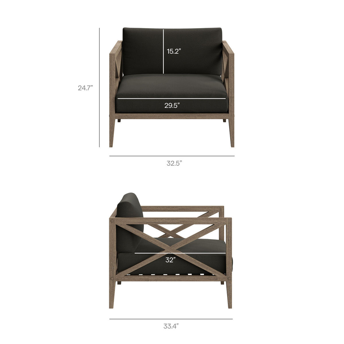 Northlake Weathered Gray Flint 3-Piece Outdoor Patio Teak Wood Furniture Set with Armchair and Side Table