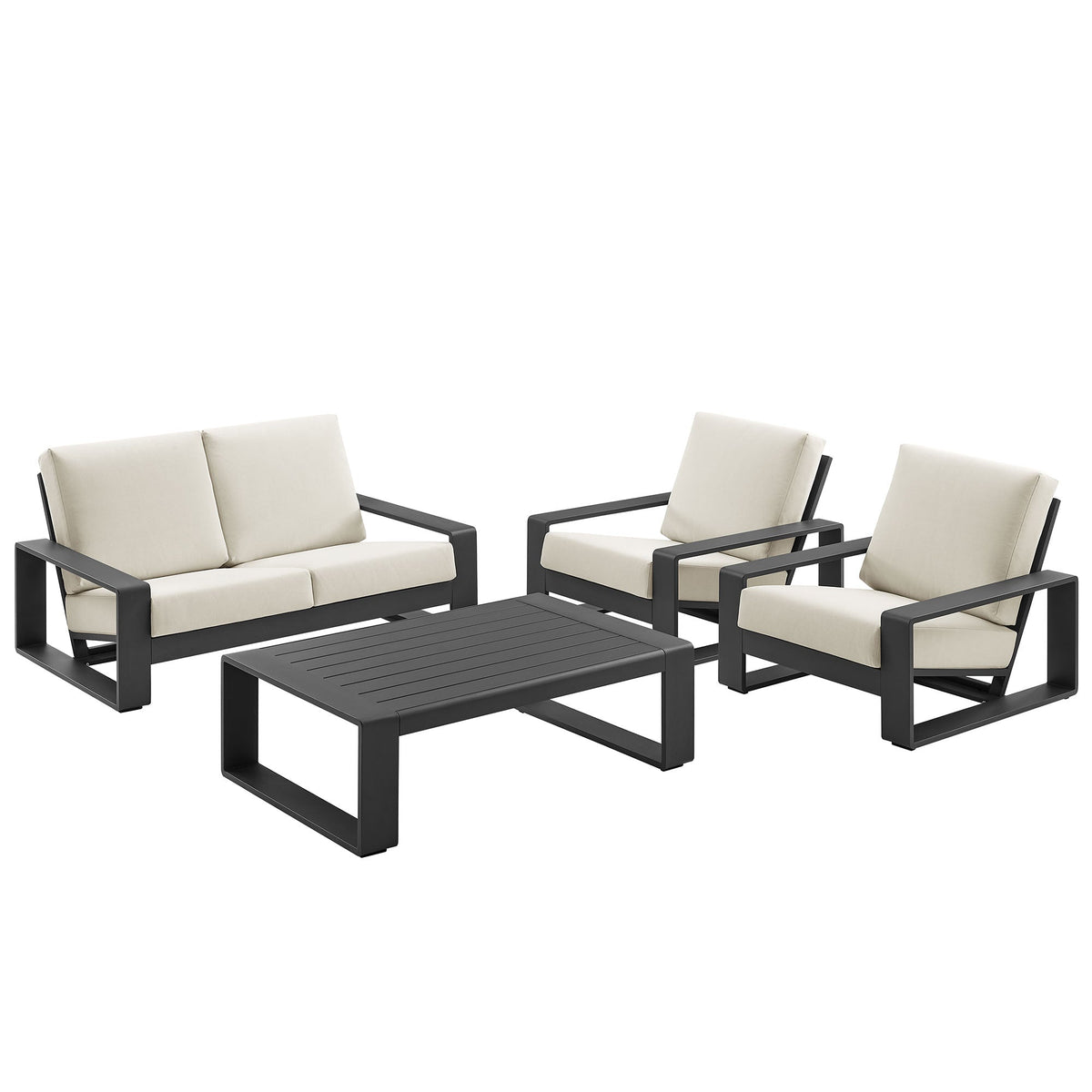Lirienne Cream/Gray 4-Piece Outdoor Patio Aluminum Furniture Set