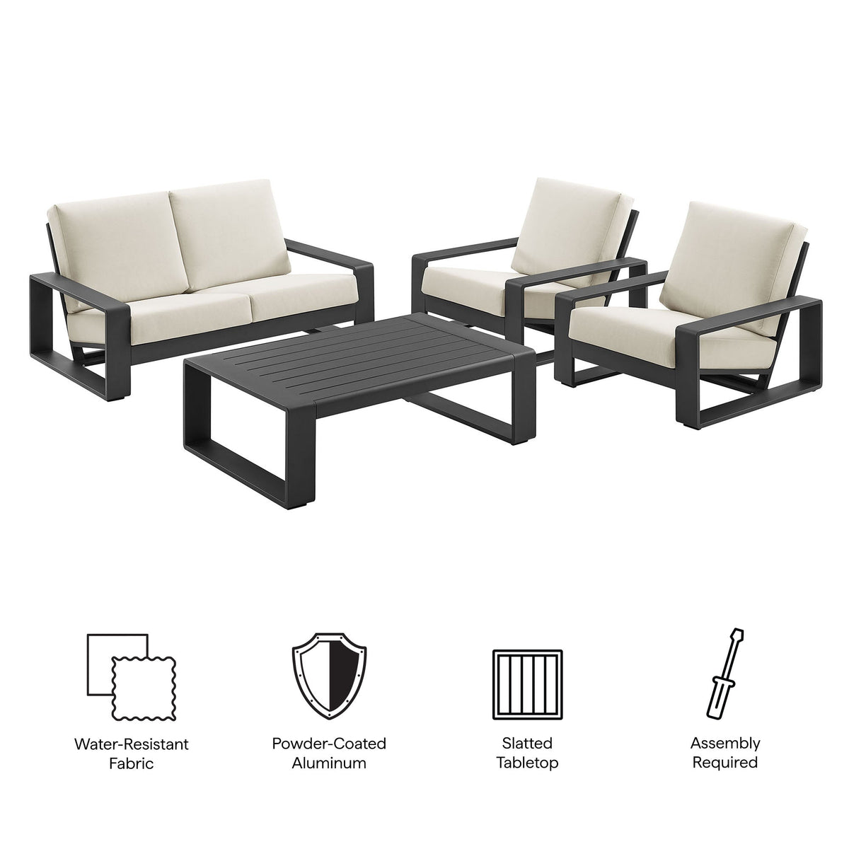 Lirienne Cream/Gray 4-Piece Outdoor Patio Aluminum Furniture Set