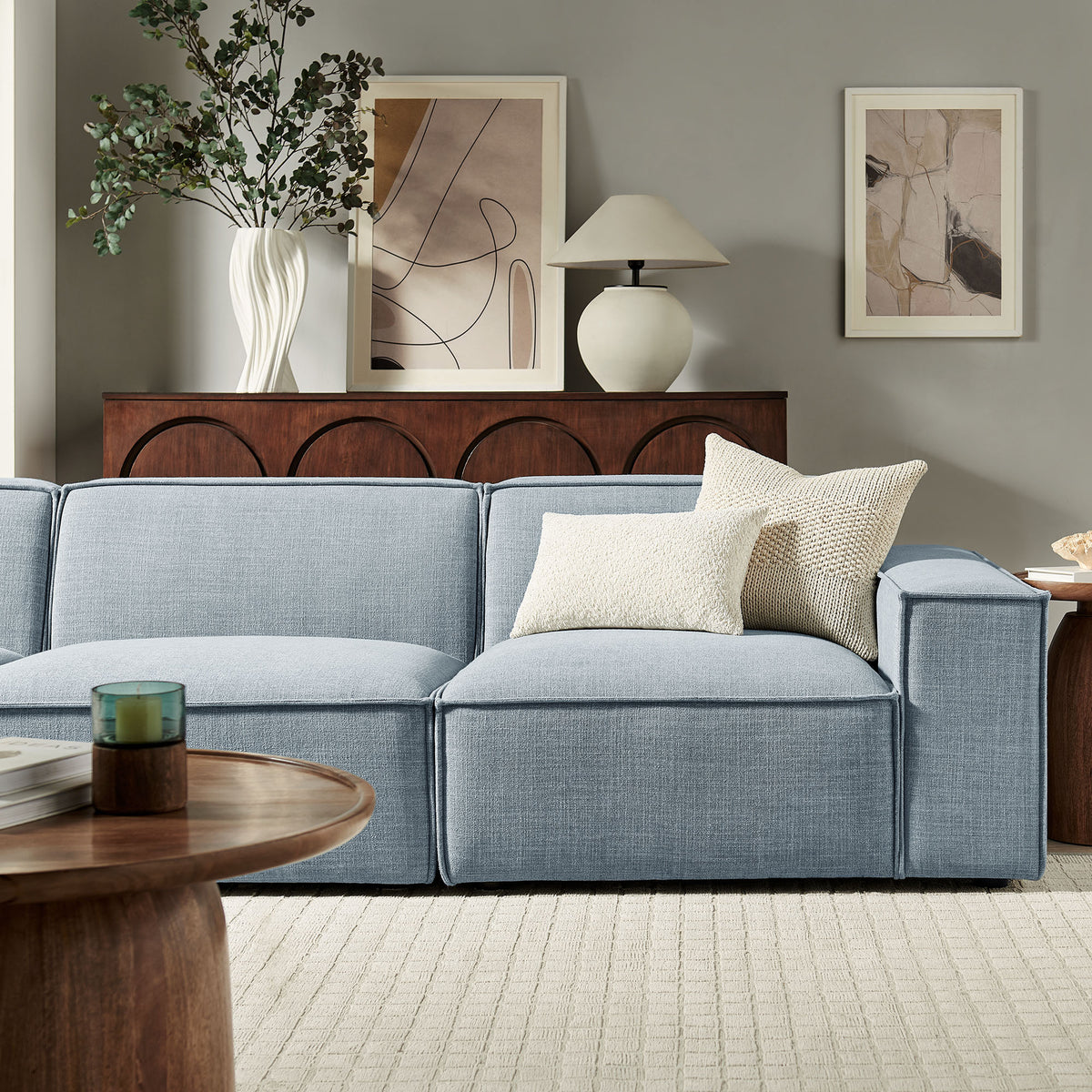 Restore Sky 3-Piece Performance Fabric Upholstered Modular Sofa Set