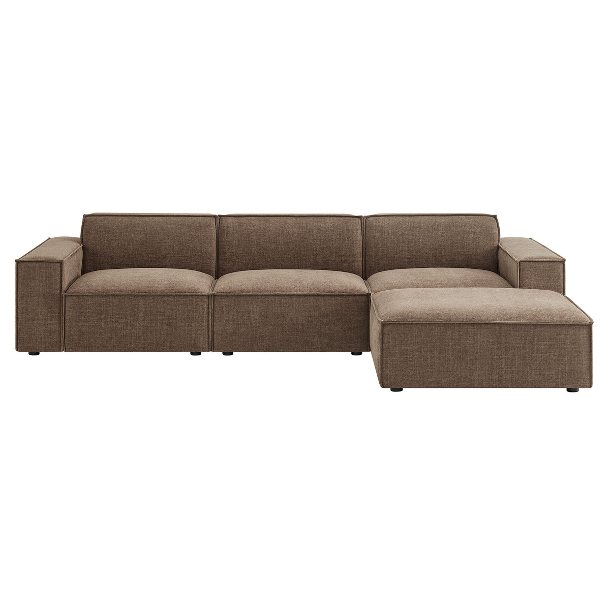 Restore Mocha 4-Piece Performance Fabric Upholstered Modular Sofa Set with Ottoman