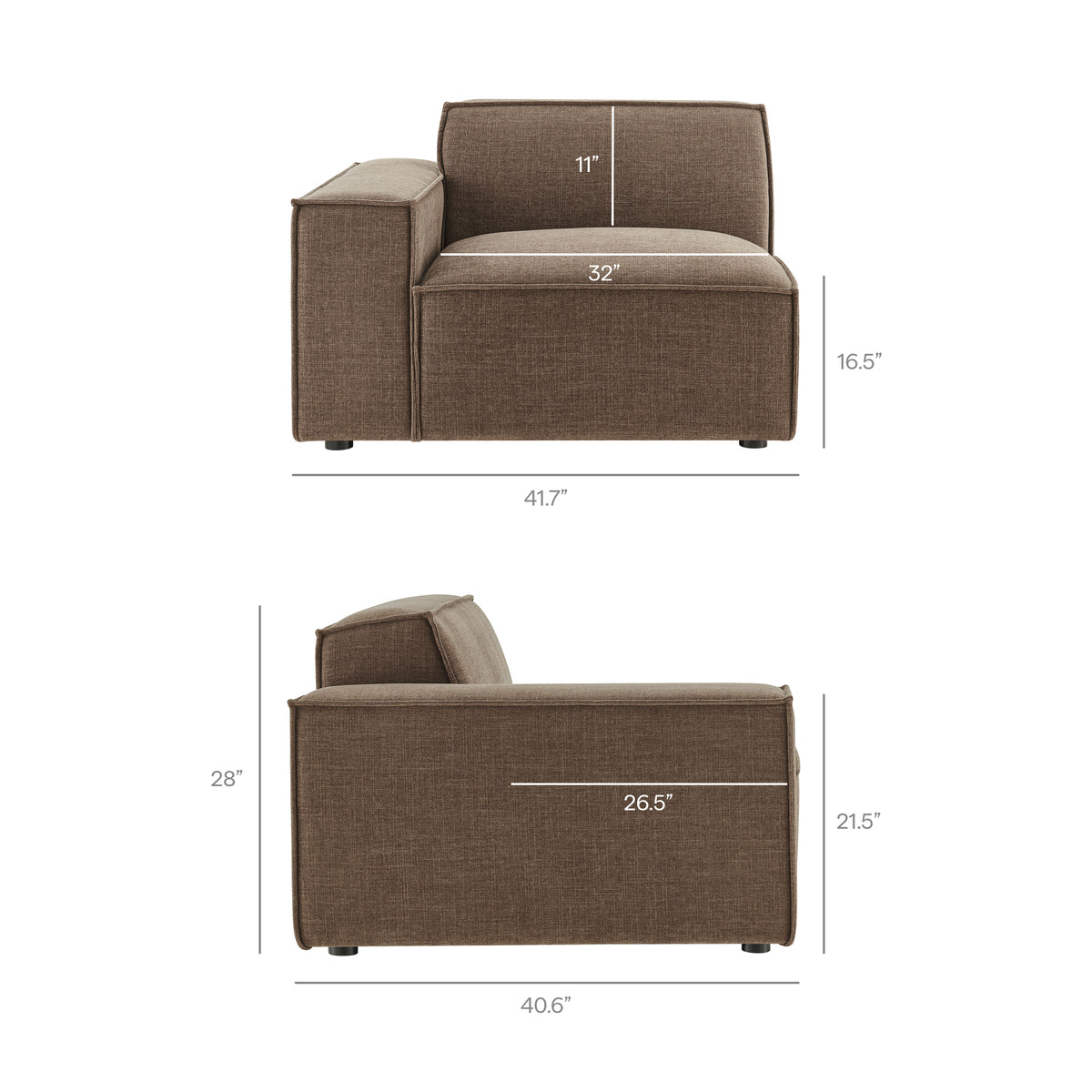 Restore Mocha 4-Piece Performance Fabric Upholstered Modular Sofa Set with Ottoman