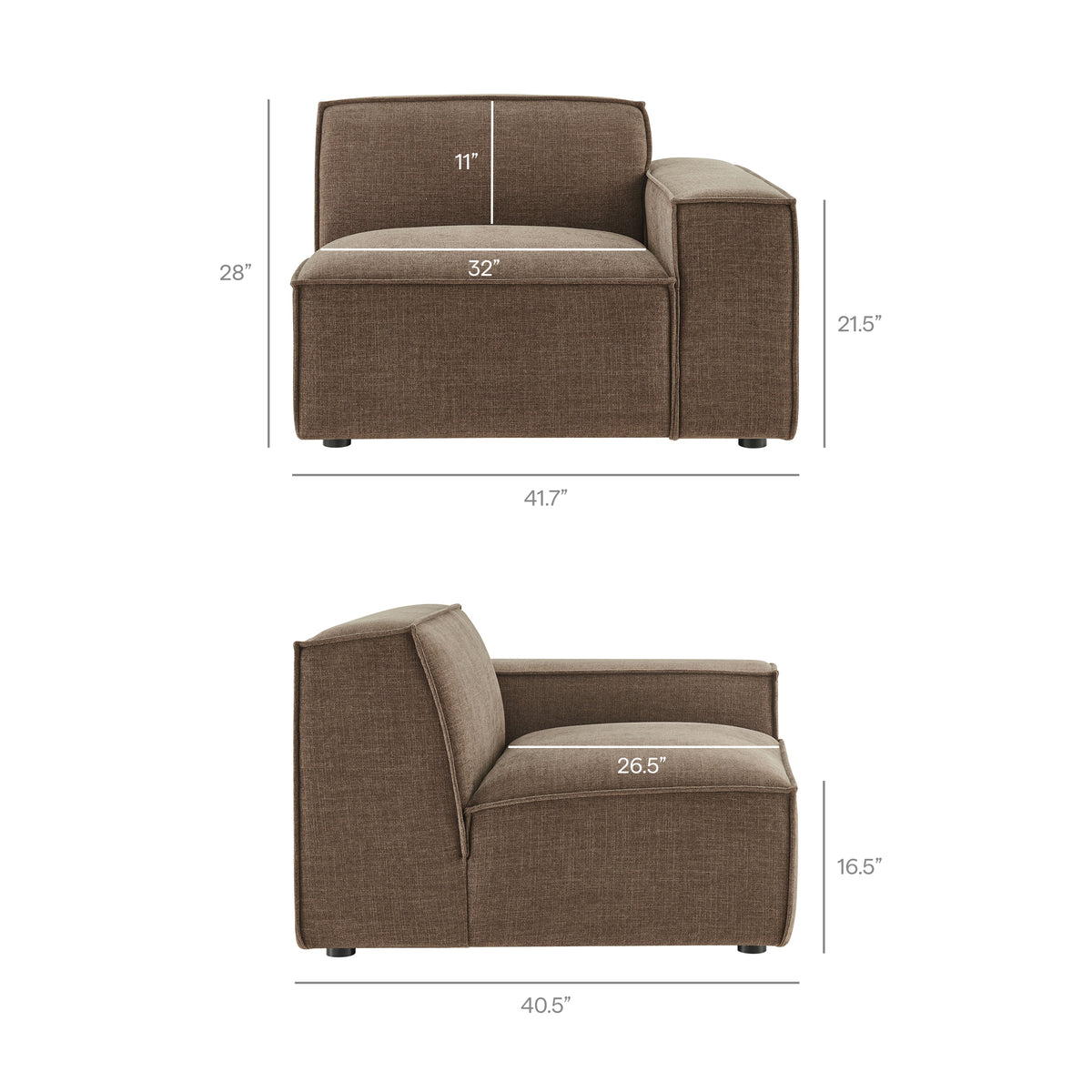 Restore Mocha 4-Piece Performance Fabric Upholstered Modular Sofa Set with Ottoman