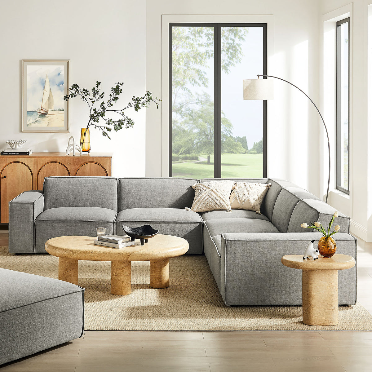 Restore Pewter 5-Piece Performance Fabric Upholstered Modular L-Shaped Sofa