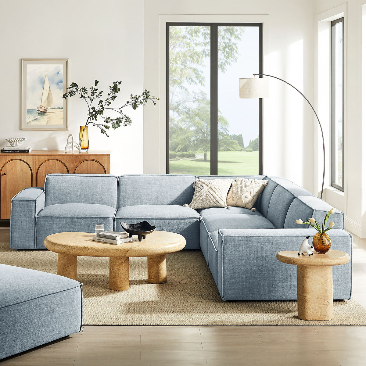 Restore Sky 5-Piece Performance Fabric Upholstered Modular L-Shaped Sofa