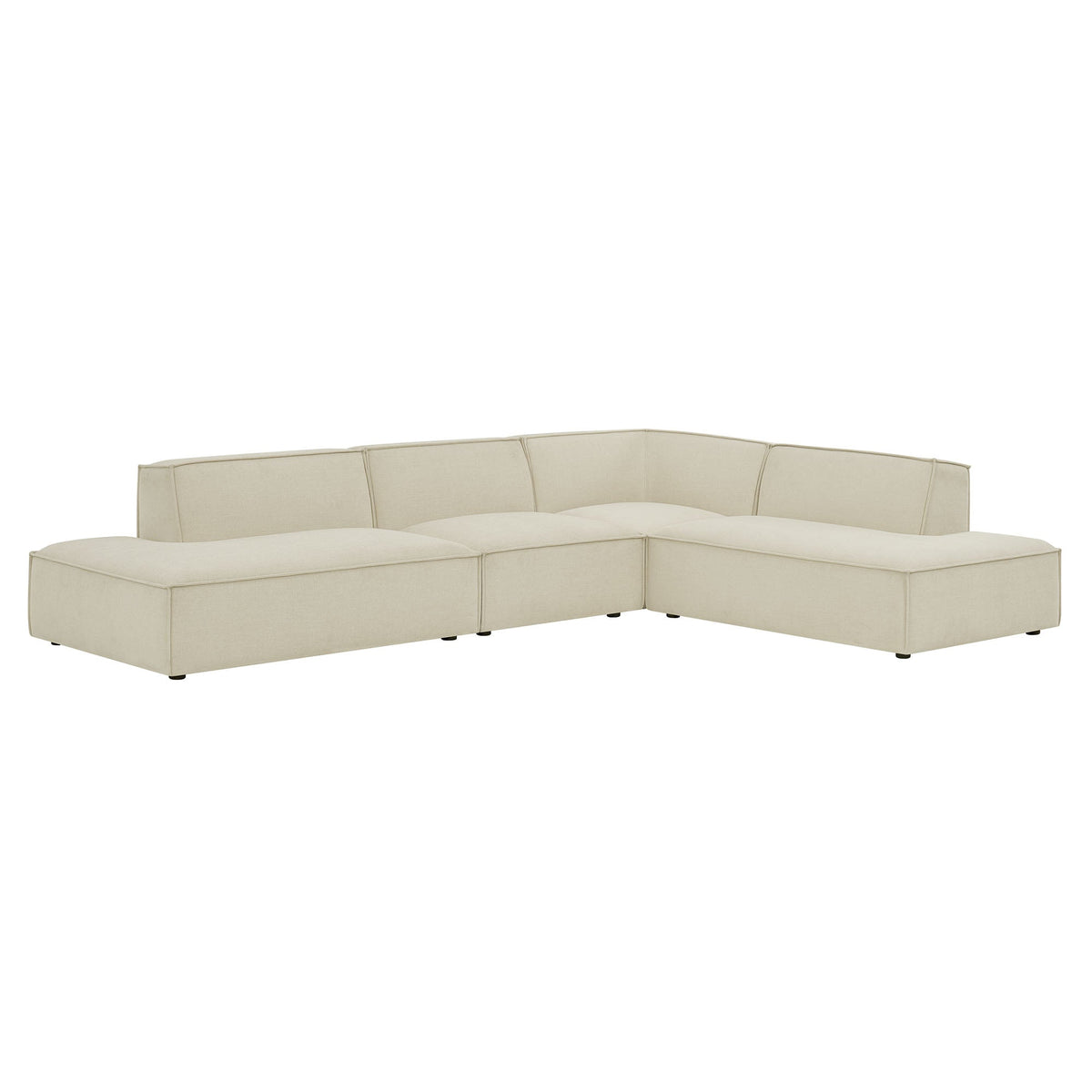 Restore Ecru 4-Piece Performance Fabric Upholstered Modular L-Shaped Armless Sectional Sofa