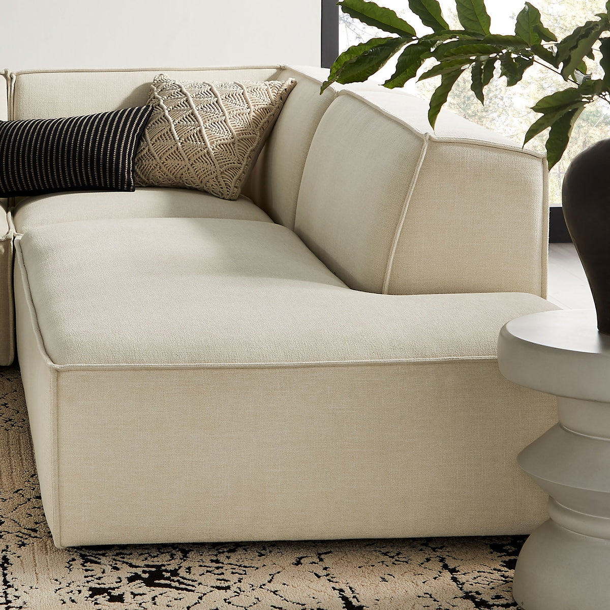 Restore Ecru 4-Piece Performance Fabric Upholstered Modular L-Shaped Armless Sectional Sofa