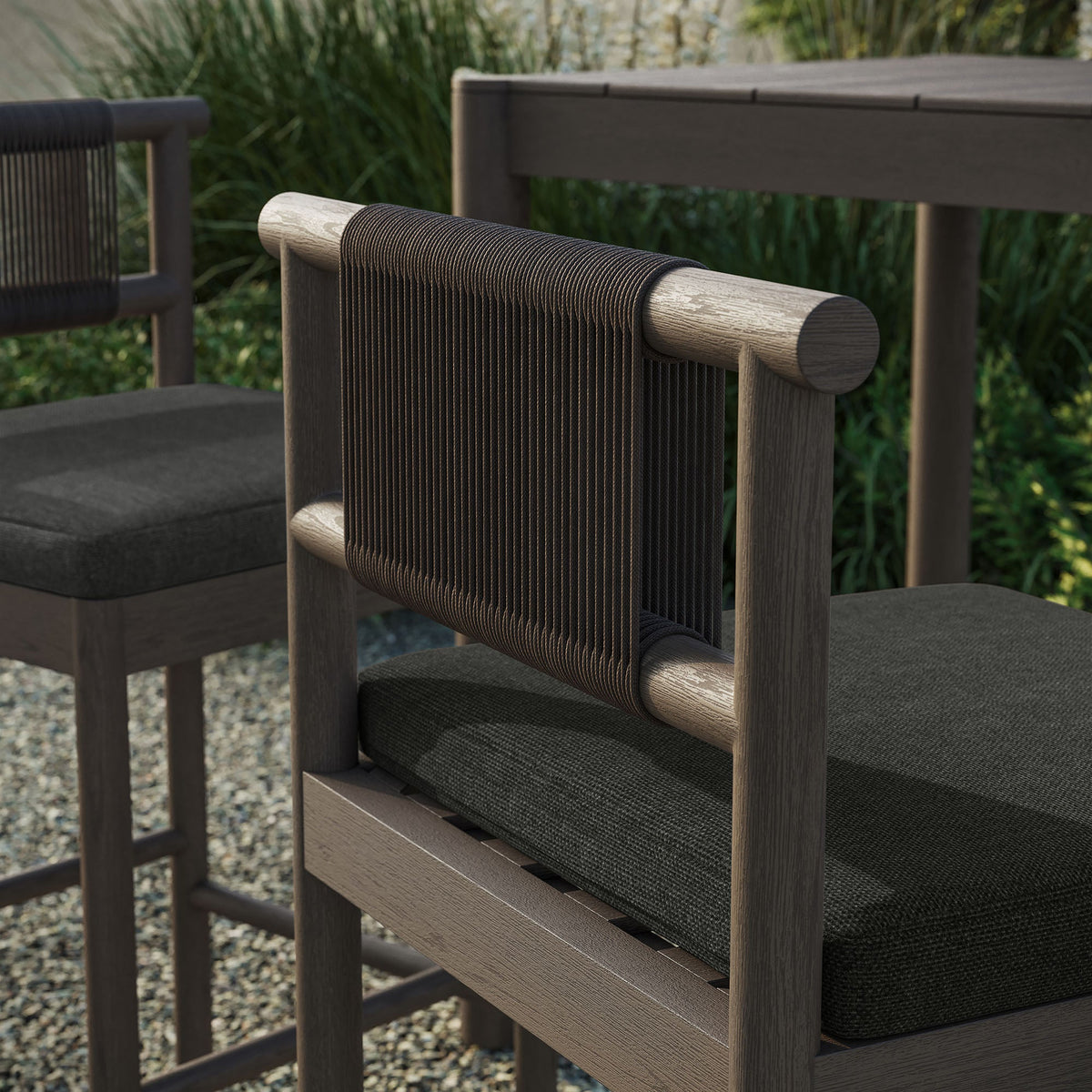 Eleni Weathered Gray Flint Outdoor Patio Teak Wood Bar Stools (Set of 2)