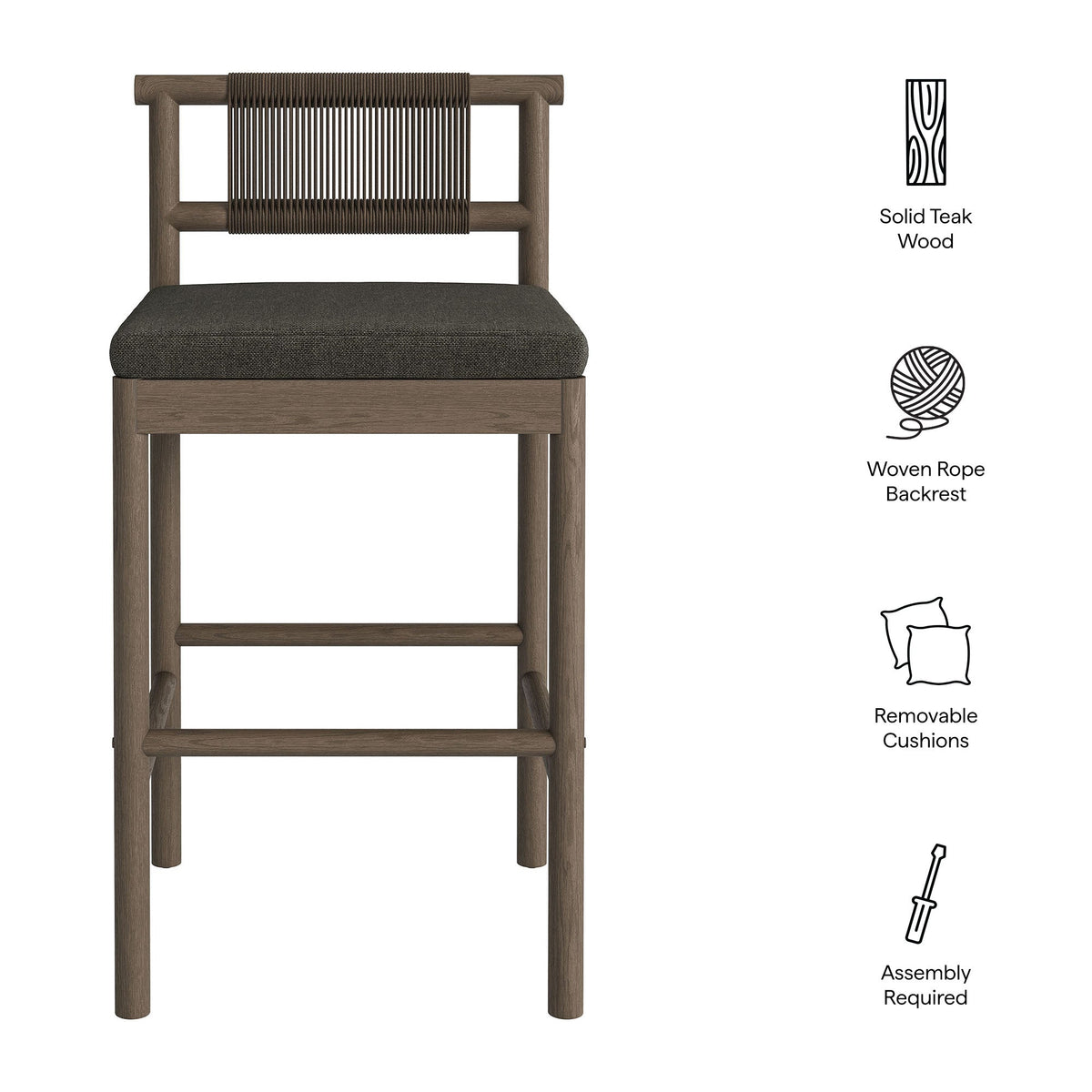 Eleni Weathered Gray Flint Outdoor Patio Teak Wood Bar Stools (Set of 2)