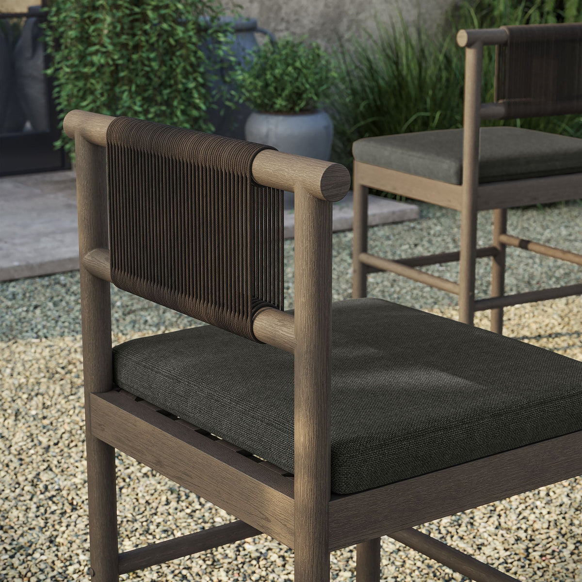Eleni Weathered Gray Flint Outdoor Patio Teak Wood Counter Stools (Set of 2)