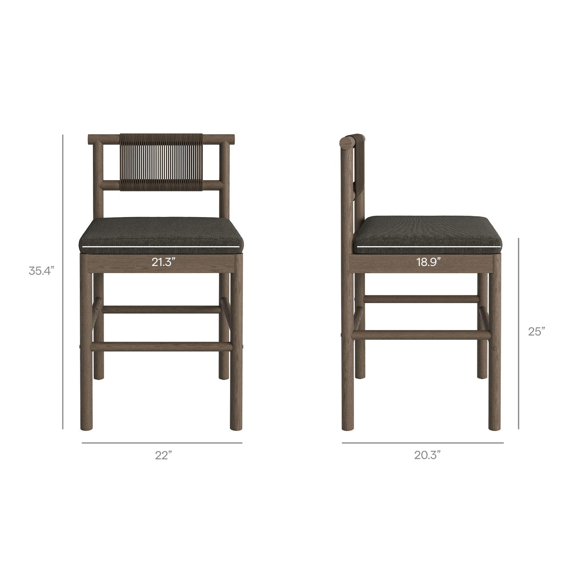Eleni Weathered Gray Flint Outdoor Patio Teak Wood Counter Stools (Set of 2)