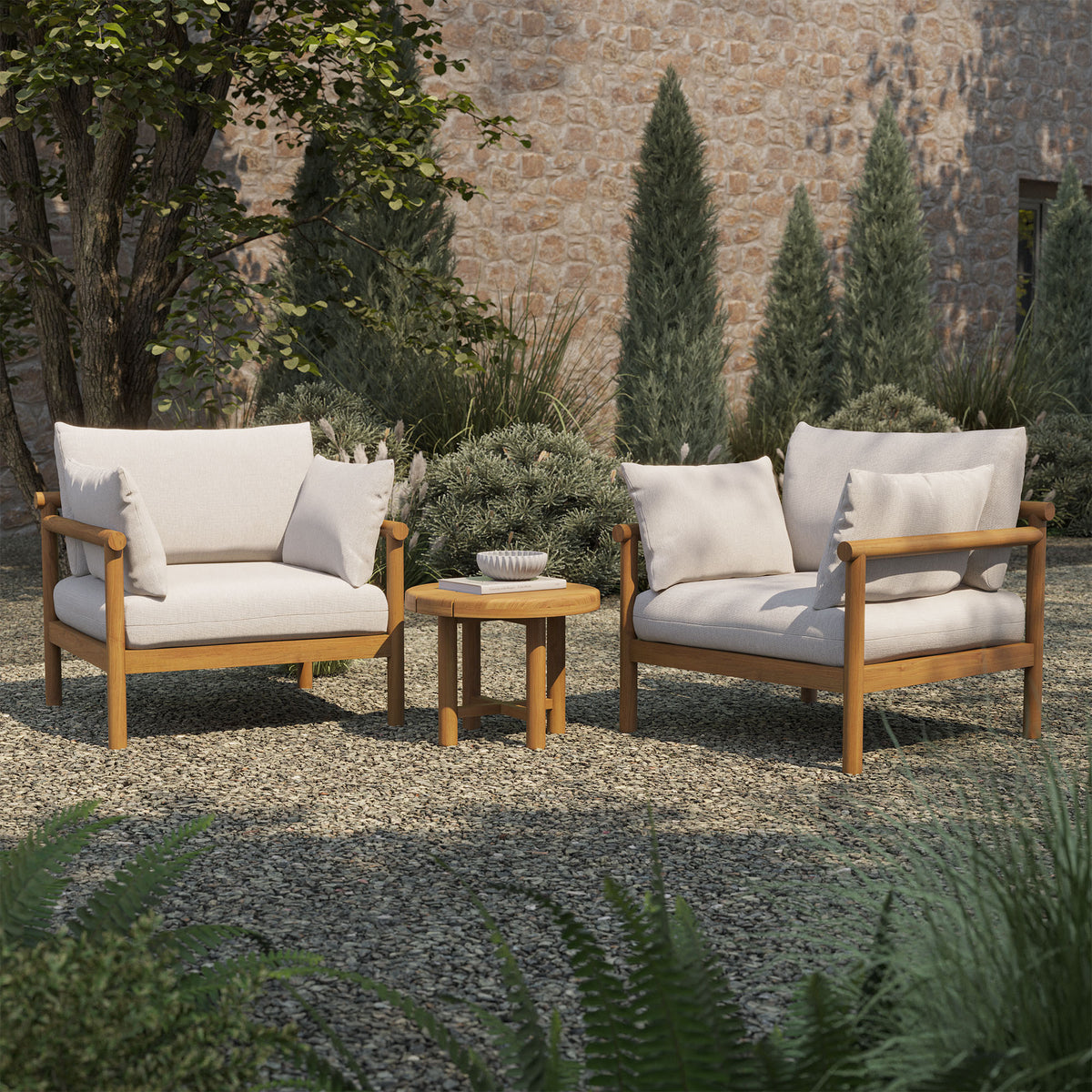 Eleni Natural Sail 3-Piece Outdoor Patio Teak Wood Furniture Set