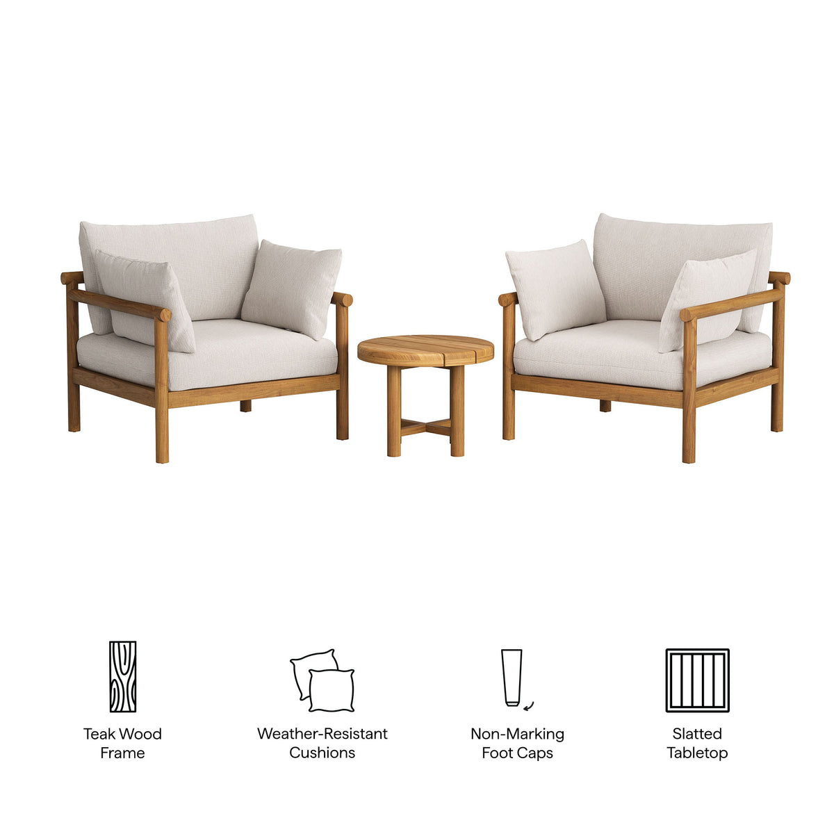 Eleni Natural Sail 3-Piece Outdoor Patio Teak Wood Furniture Set