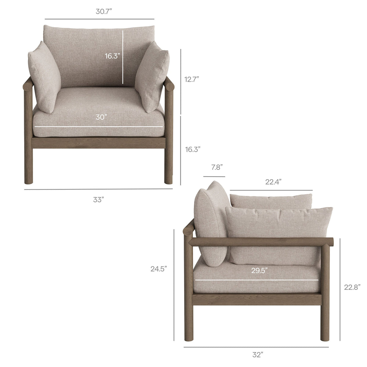 Eleni Weathered Gray/Pebble 3-Piece Outdoor Patio Teak Wood Furniture Set